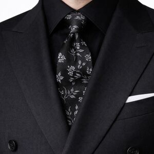 Le Chateau Mens Black & Bluish Silver Floral Formal Tie Weddings Funerals